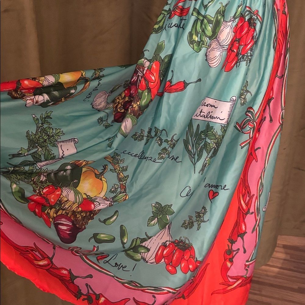 Dolce & Gabbana Turquoise Floral Print Maxi dress with Orange & Pink Accents - Picture 7 of 15